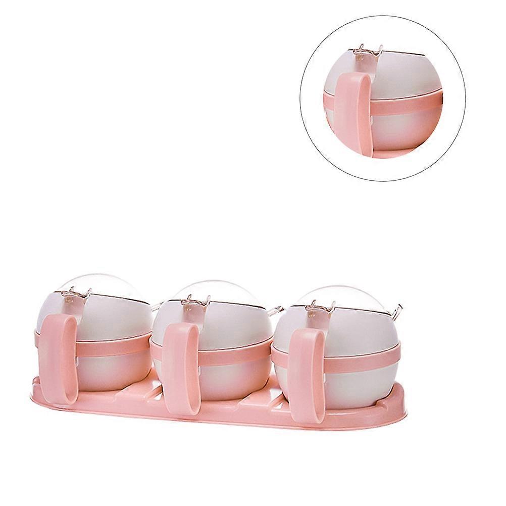 Pink Seasoning Box with Three Grids for Storing Spices and Condiments Made of PP Material Flip Lid Design Keeps Fresh