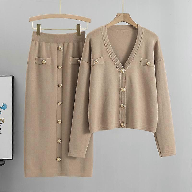 Women's Plus Size Small Fragrance Cardigan Sweater Half Body Wrap Hip Skirt Spring and Autumn Knitting Skirt Suit