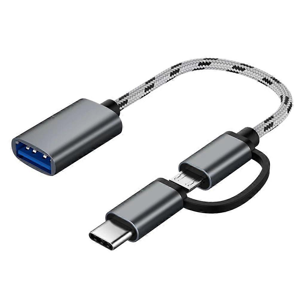 2 in 1 USB Type-C/Micro-USB to USB 3.0 Adapter Cable for Phone(Grey)