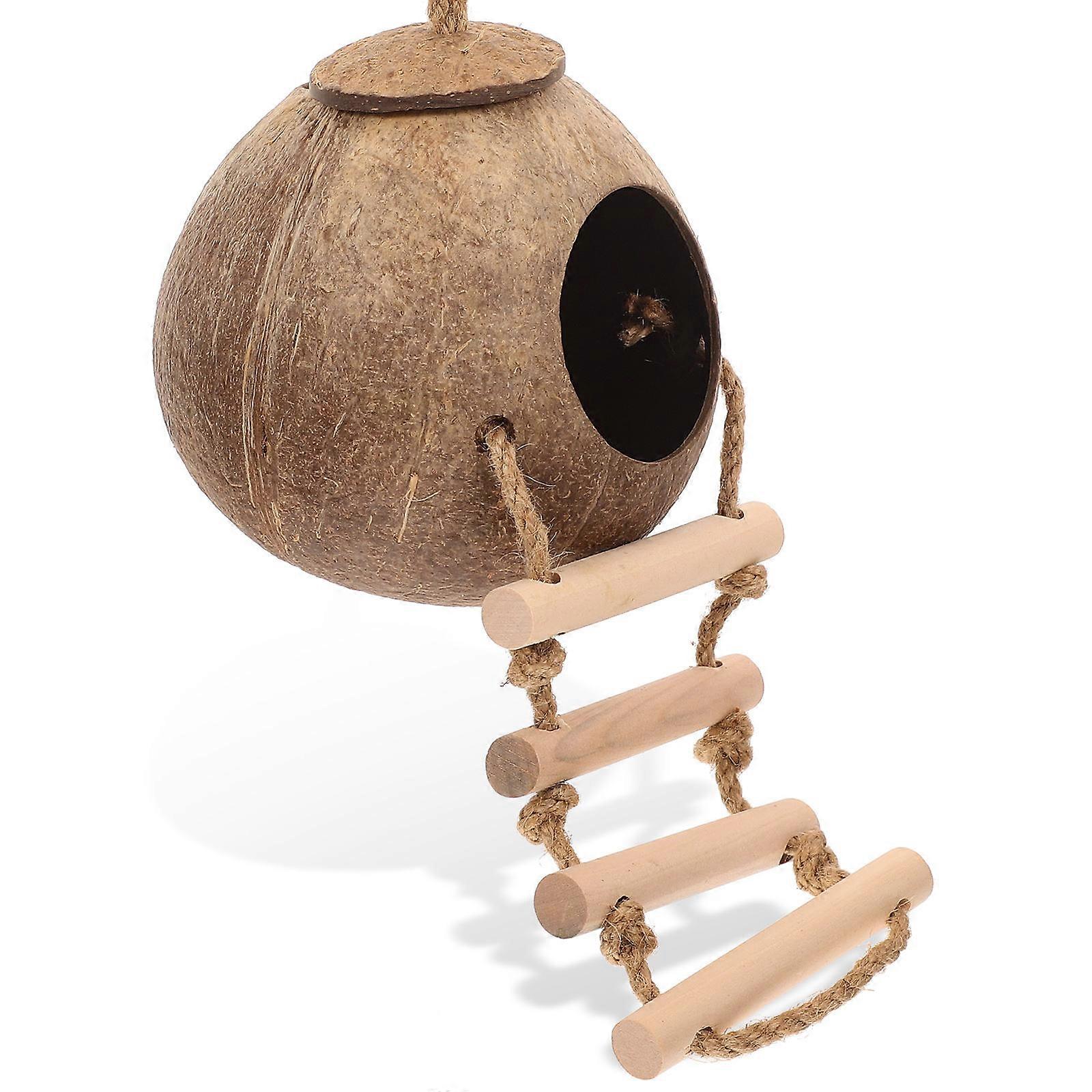 Coffee Wooden Pet Hideout Nest Toy for Hamsters Durable Ladder Design Decorative Gift 70x30x30 cm