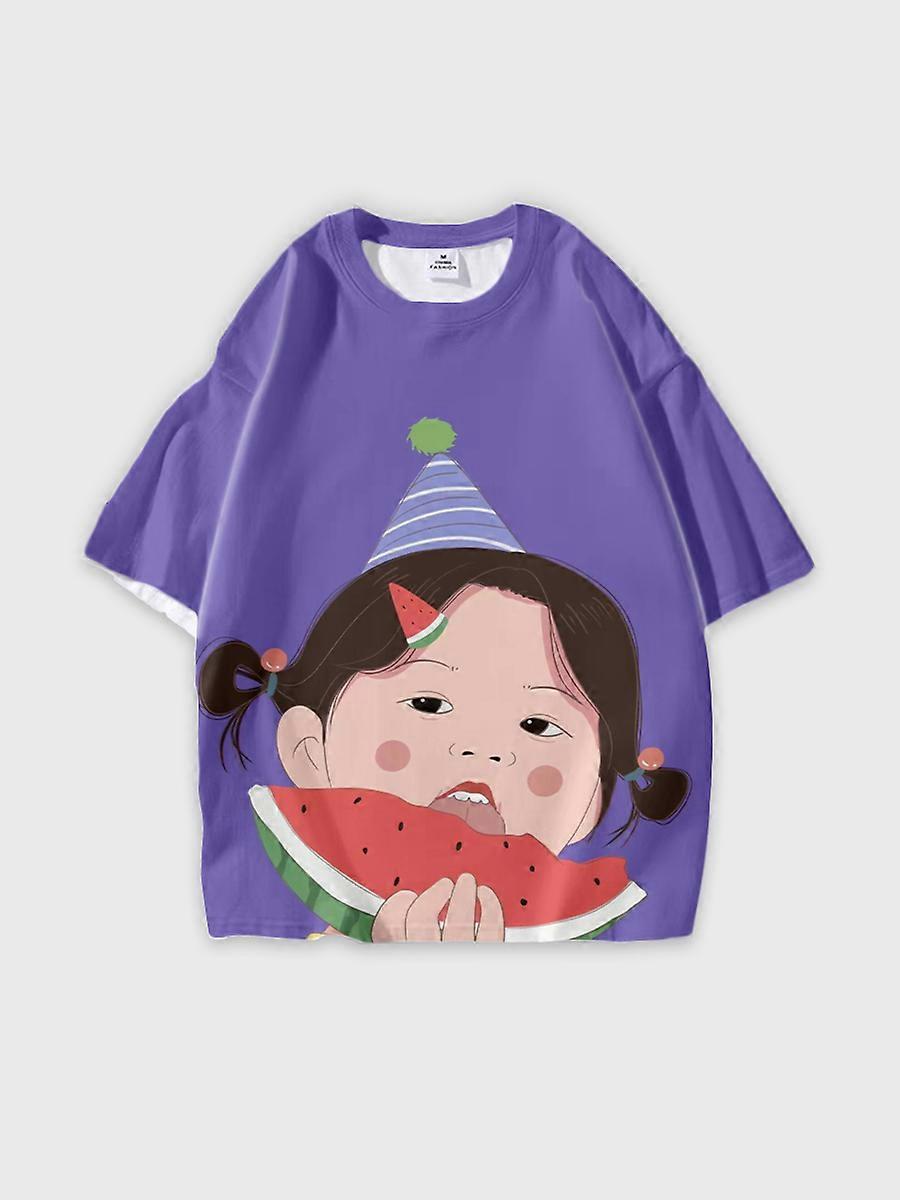 T-shirt round neck book Characters Pattern loose short sleeve P823