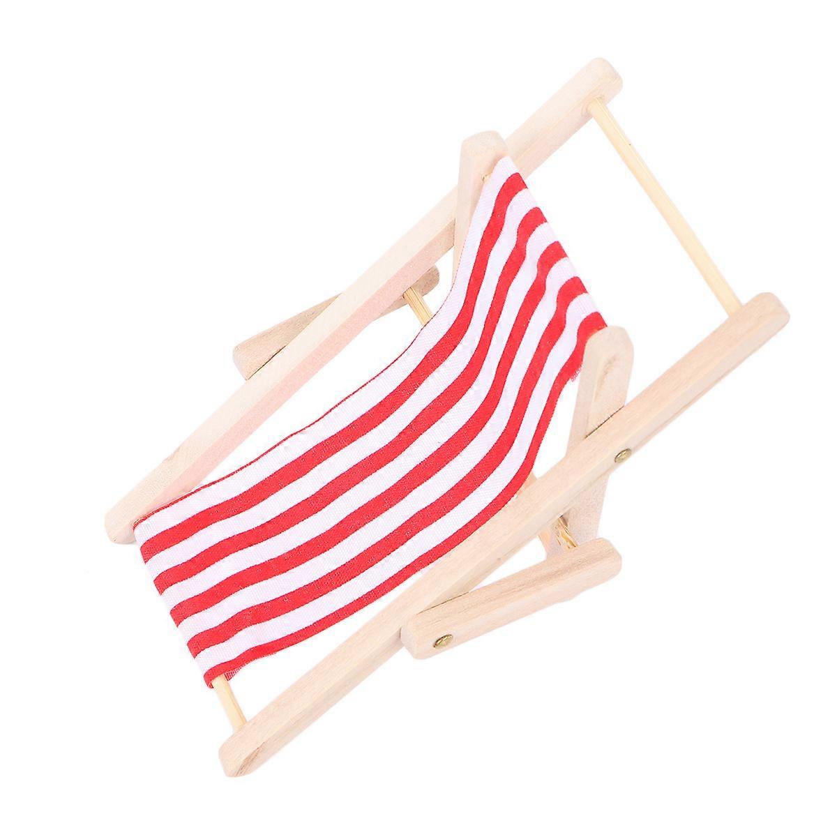 1Pc Beach Chair Model Mini Outdoor Ornament Stripe Recliner Miniature Play House Accessory for DIY (Red)