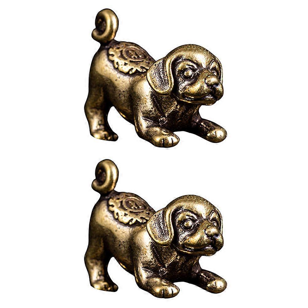 Golden Copper Dog Modeling Adornment for Home Decor Craft Set 2Pcs