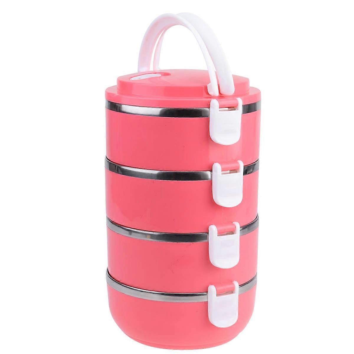 4-Layer Compartment Lunch Container 1Pcs For Students Work Use Rosy Insulated Design With Anti-Slip Bottom