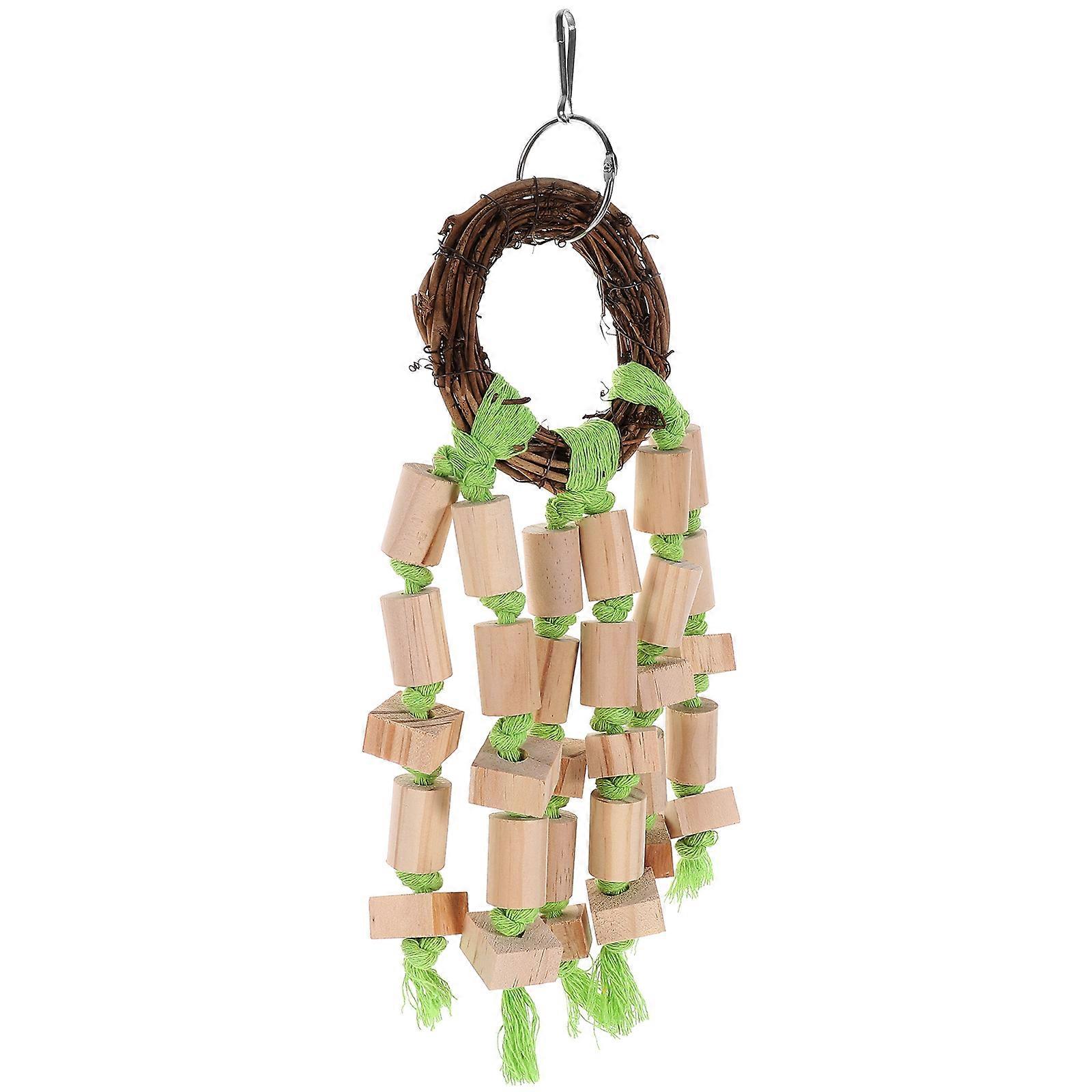 Wooden Parrot Chew Toy with Hanging Hook for Cage Decoration and Foraging Fun