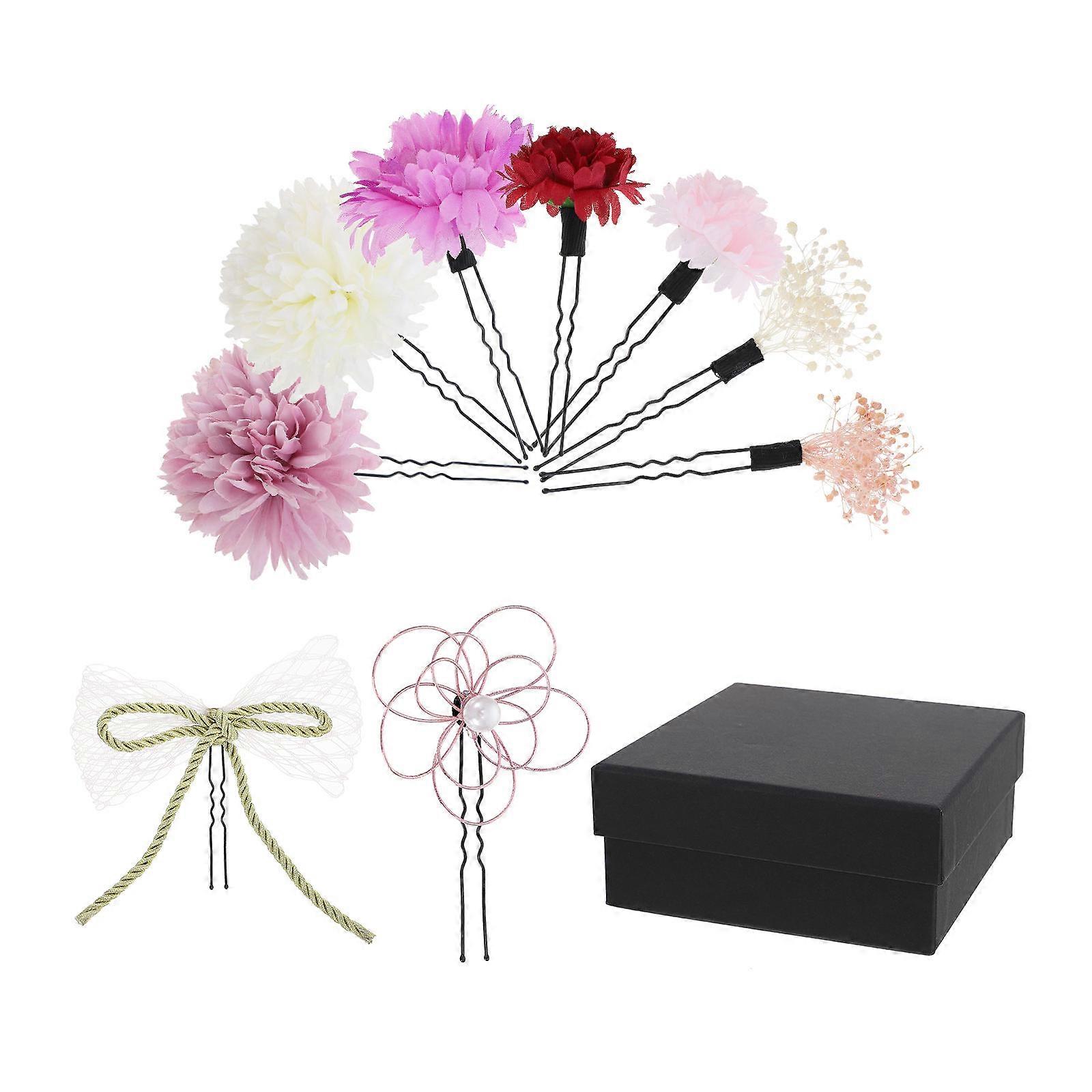 Flower Girl Hair Accessory Set With Purple Floral Design Ideal For Party Decorations And Kimono Matching 1 Set