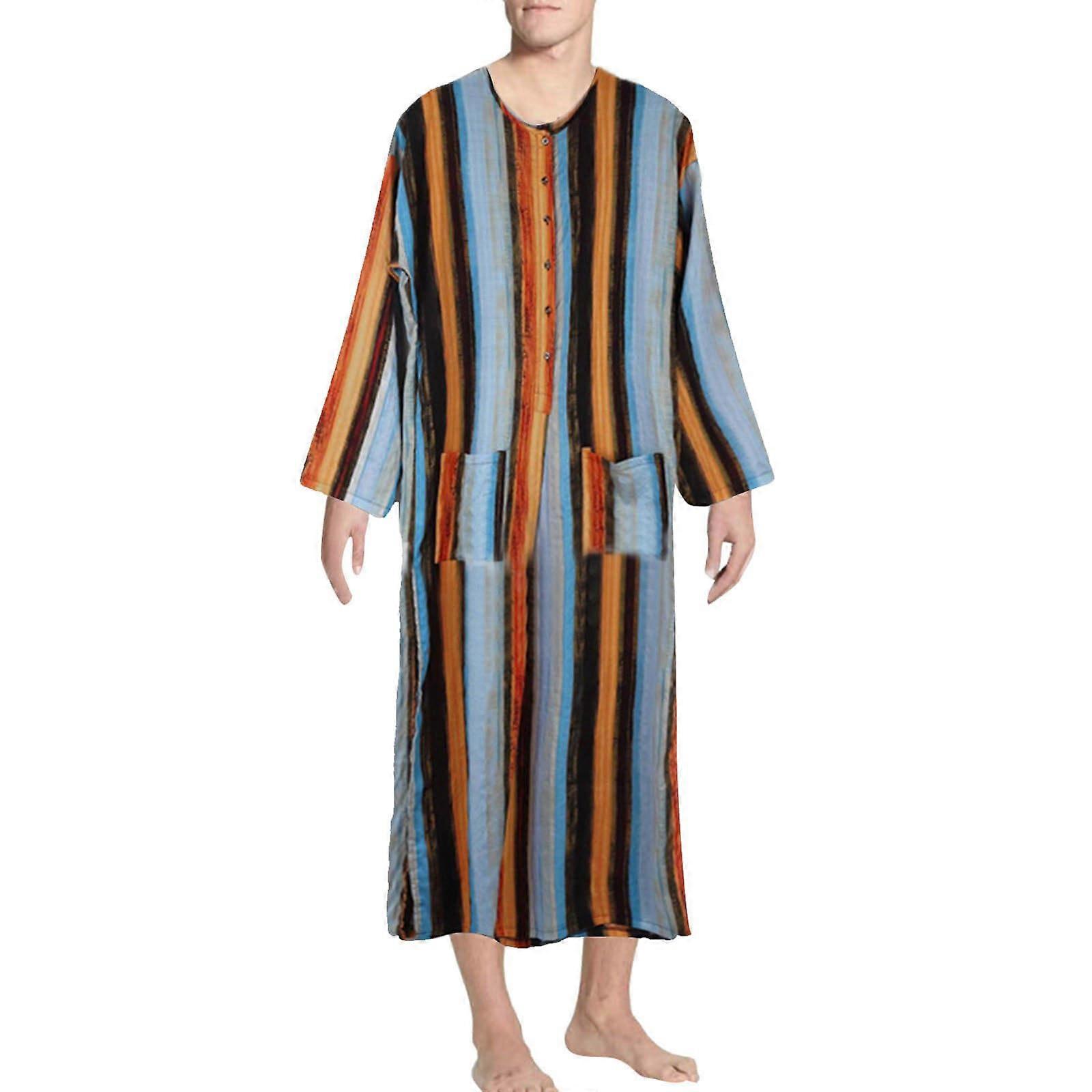 Abaya Men's Kaftan Long Sleeve Islamic Robe with Pockets, Side Split Design, Size L, 01 Orange