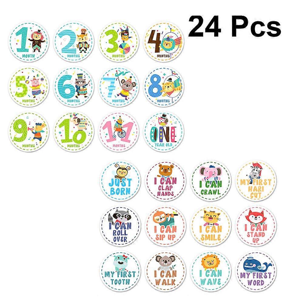 24Pcs Baby Milestone Sticker Adorable Infant Animal Design For Newborn Parents Photo Album Creation Assorted Color