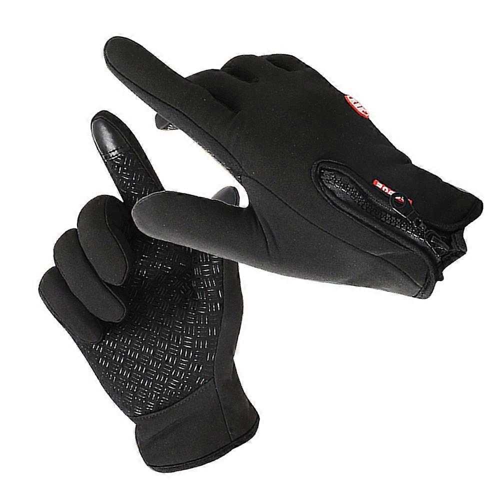 Full Finger Black Winter Warm Gloves Touch Screen Compatible Large Windproof 1 Pair