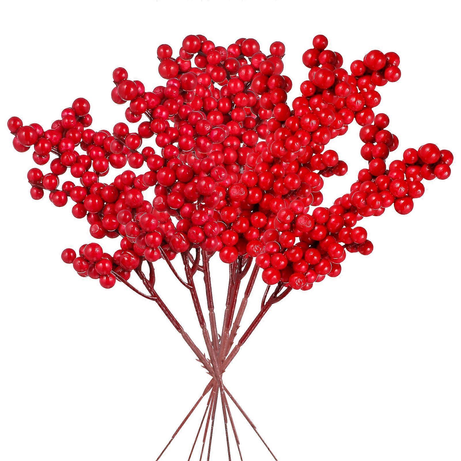 Red Berry Branches 10Pcs Artificial Adornment DIY Craft For Christmas And Holiday Functions 21X6X2Cm Ornament