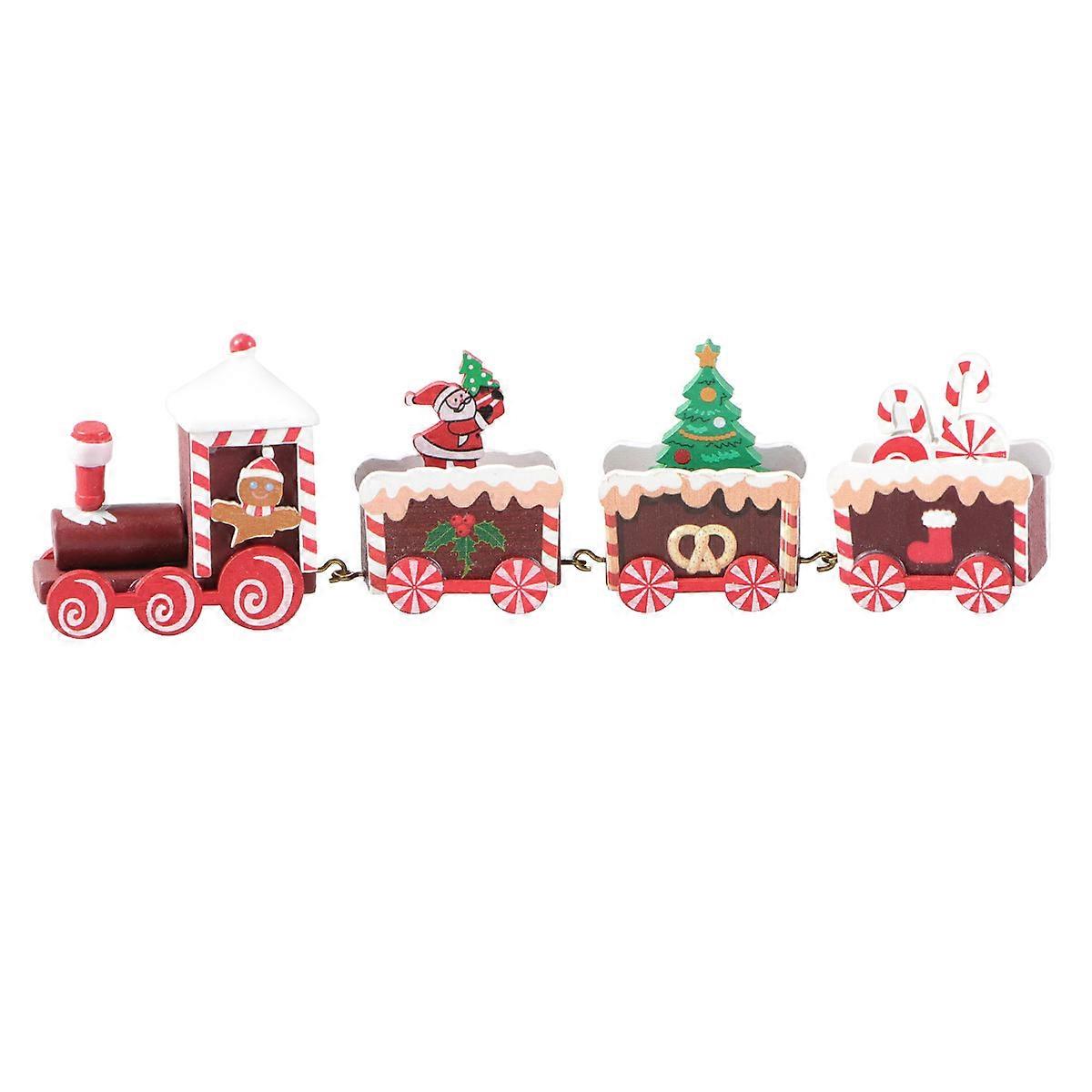 Wooden Cartoon Christmas Train Decorations 2pcs Creative for Kids Friends Party Tabletop Display