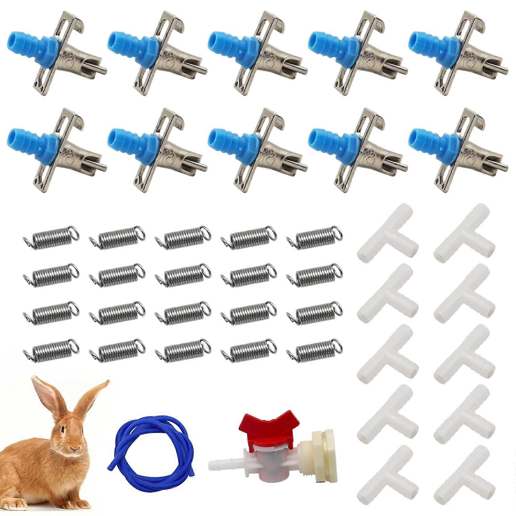Rabbit Watering System Kit with 10 Chicken Water Nipples, 5/16 ID Hose, G1/2 Threaded Barb Fittings, and Pig Water Nipples