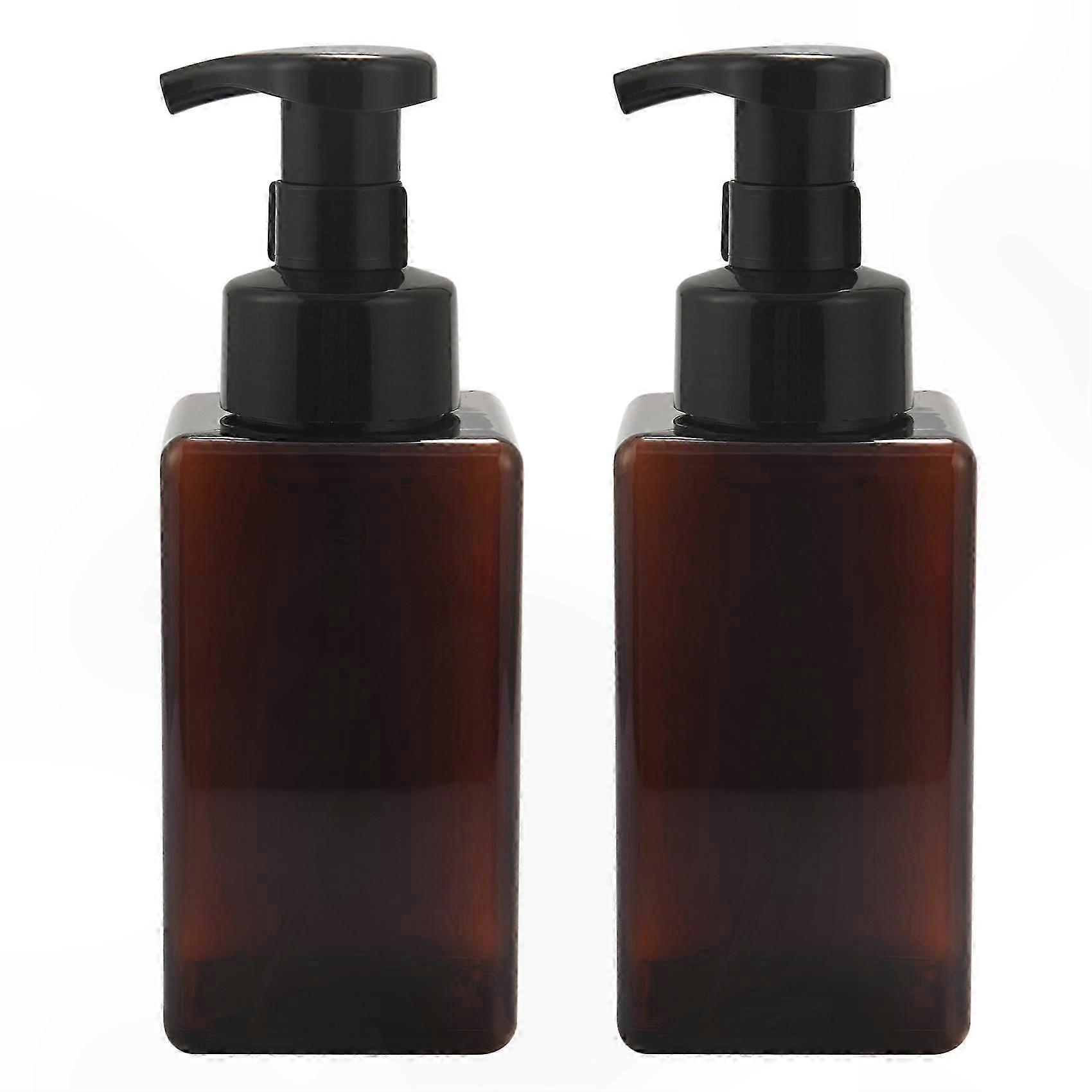 2-Pack Refillable Foam Soap Dispenser Bottle, 450ml Plastic Pump Container for Hand Soap, Brown