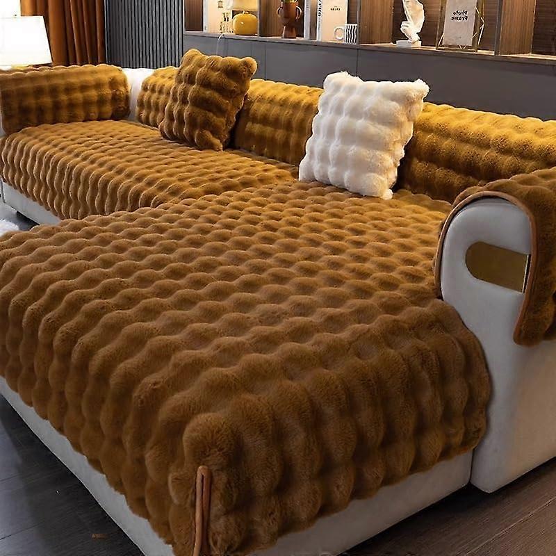 Rabbit Velvet Sofa Cover Three-Dimensional Thickened Non-Slip Massage Plush Back Cushion Brown 90x240cm 1pc