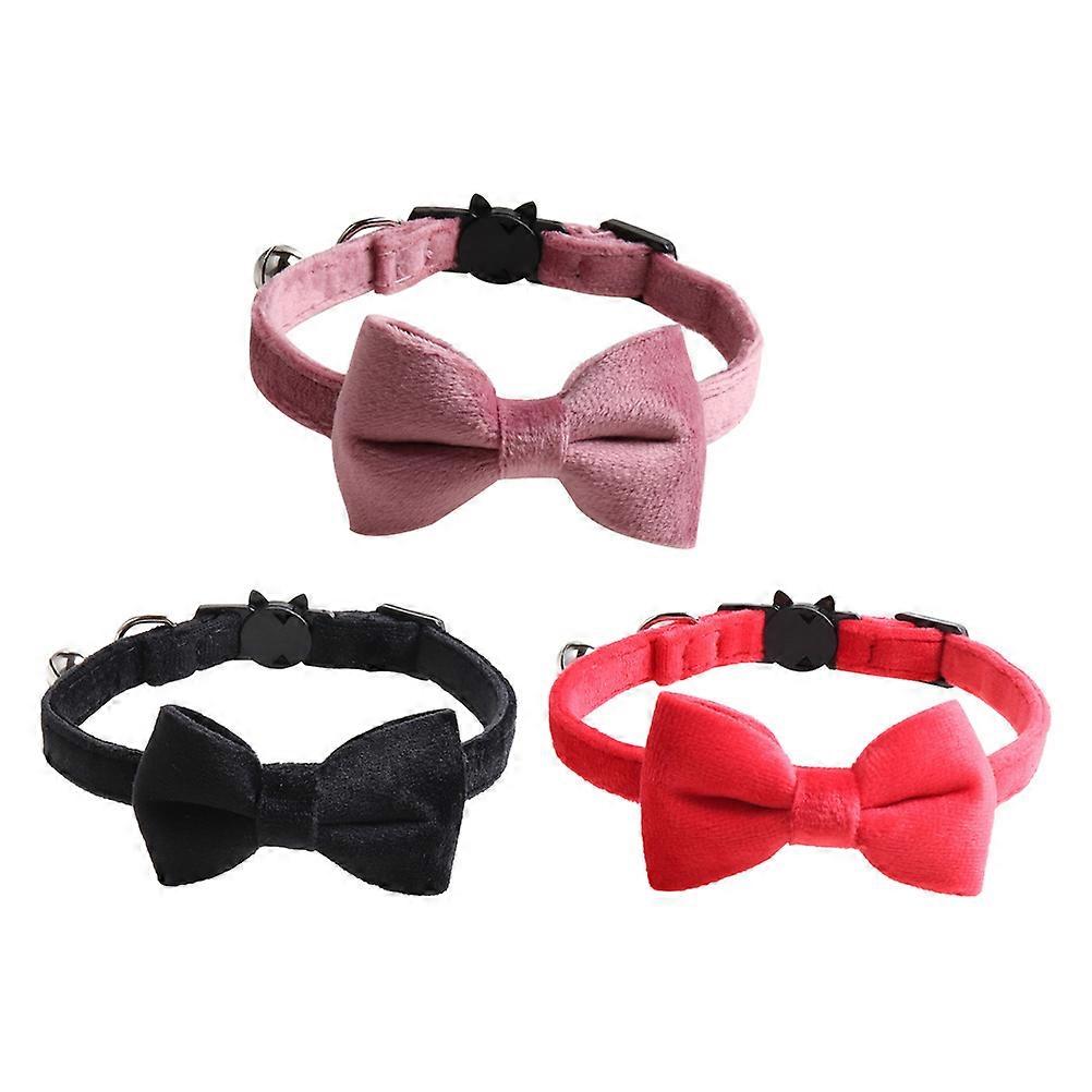Assorted Color Bowtie Cat Collar Adjustable Polyester Pet Supplies Lightweight and Breathable 3Pcs