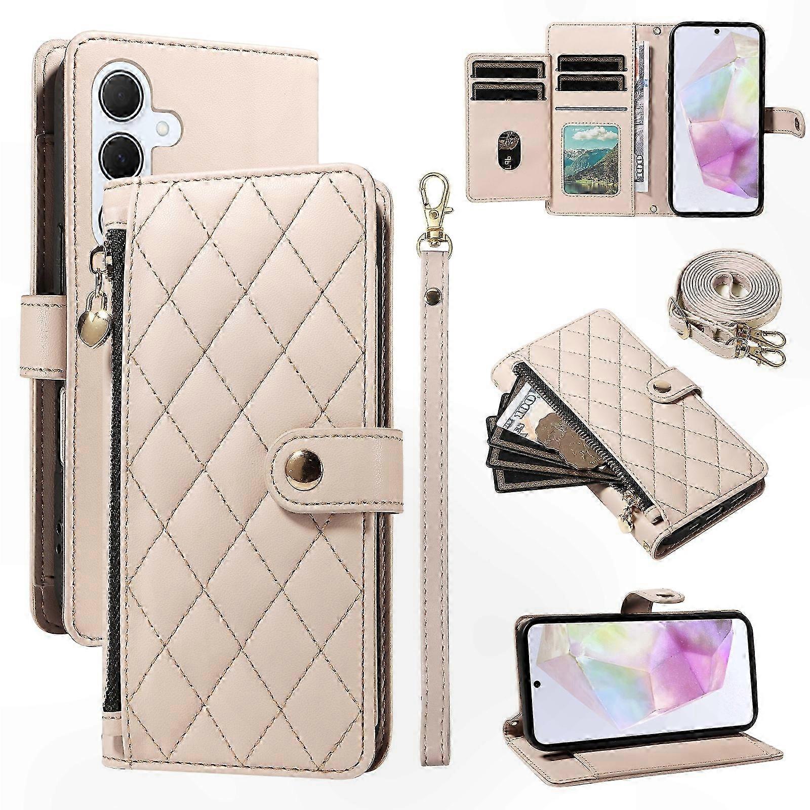 Rhombus Pattern Leather Wallet Case with Strap for A35 5G Phone Cover