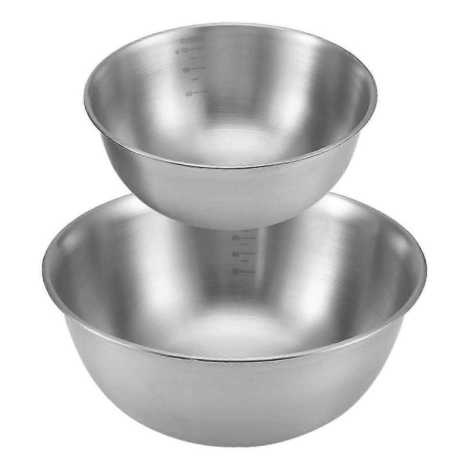 2PCS Stainless Steel Mixing Bowl with Scale Deep Mixing Egg Bowls