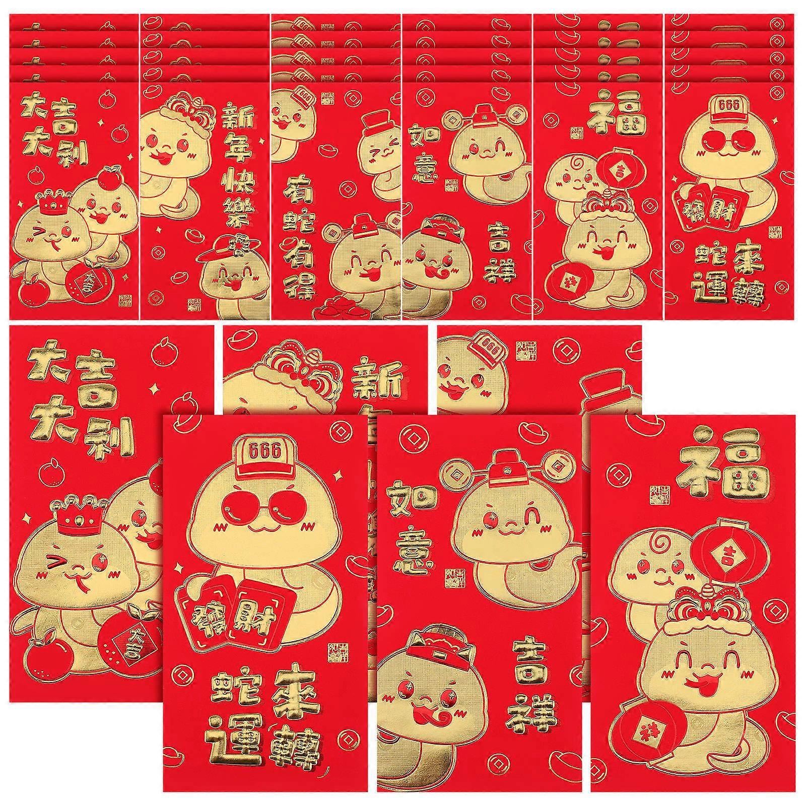 Chinese New Year Red Envelopes Paper Snake Red Packet for Storage 72Pcs