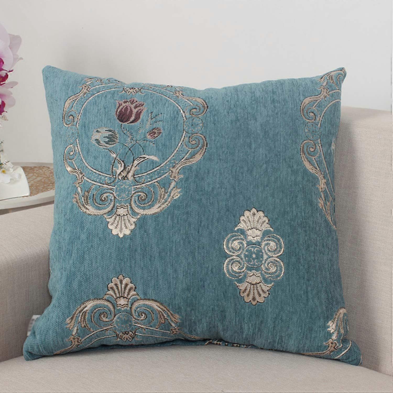 Cushion Covers 2Pack Chenille Jacquard Square Throw Pillowcases With Invisible Zipper European Style Blue