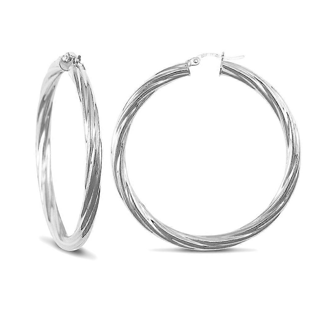 Jewelco London Sterling Silver Twist Hoop Earrings - 4mm - 4.6cm
