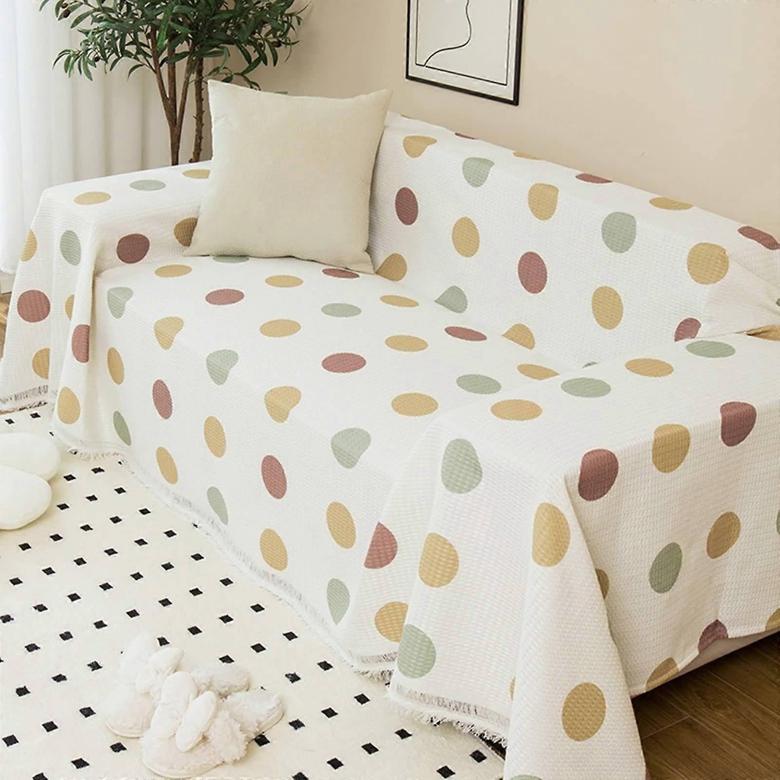 Couch Cover Blanket For Dogs Polyester Cotton Round Pattern Fringed Sofa Protector 180x130cm OneSeat