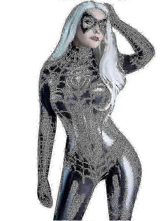 Heyone Spiderman Women Jumpsuit Cosplay Costume Tights Fancy Dress White S