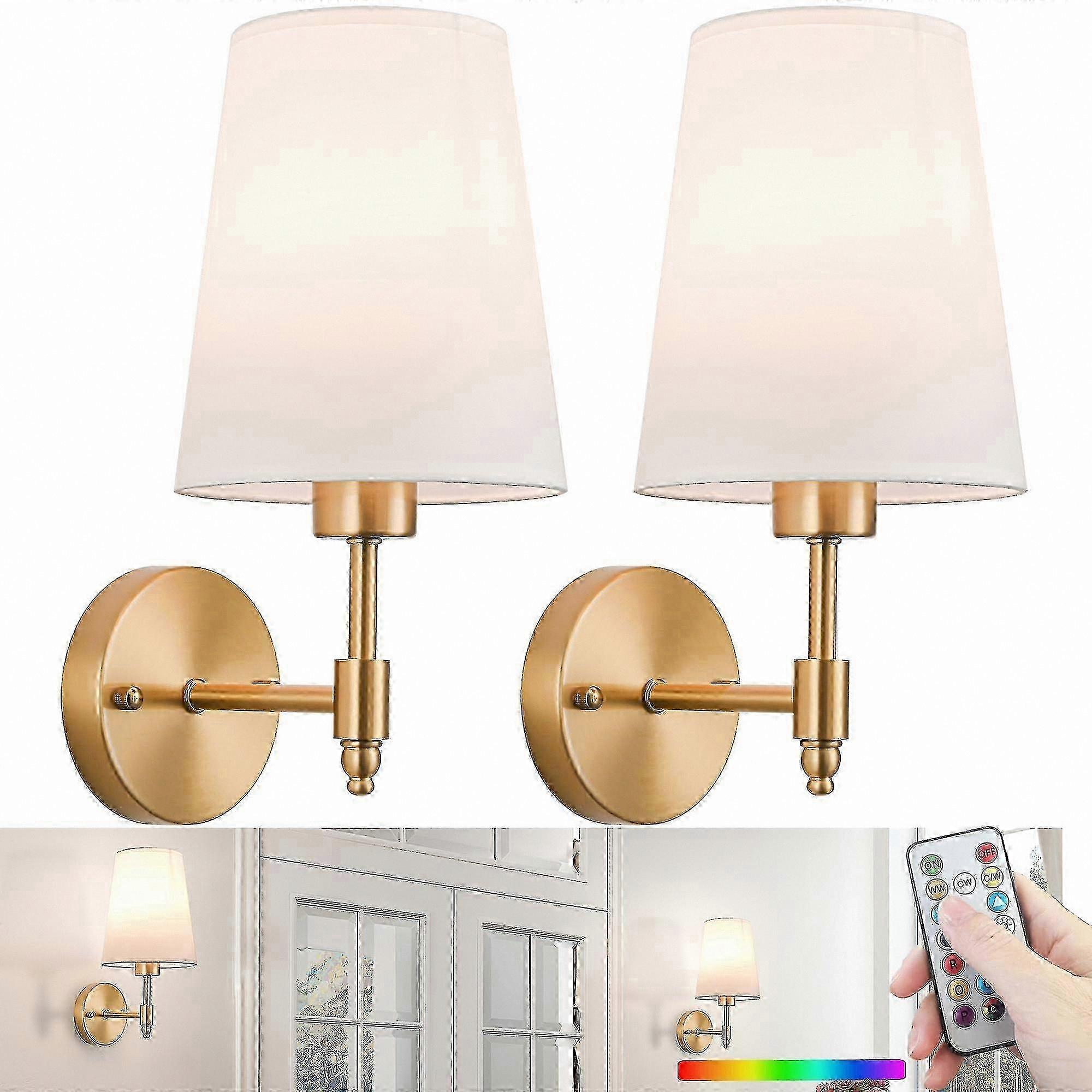 Set of 2 Cordless LED Wall Sconces Rechargeable Battery Operated Lights No Wiring Required