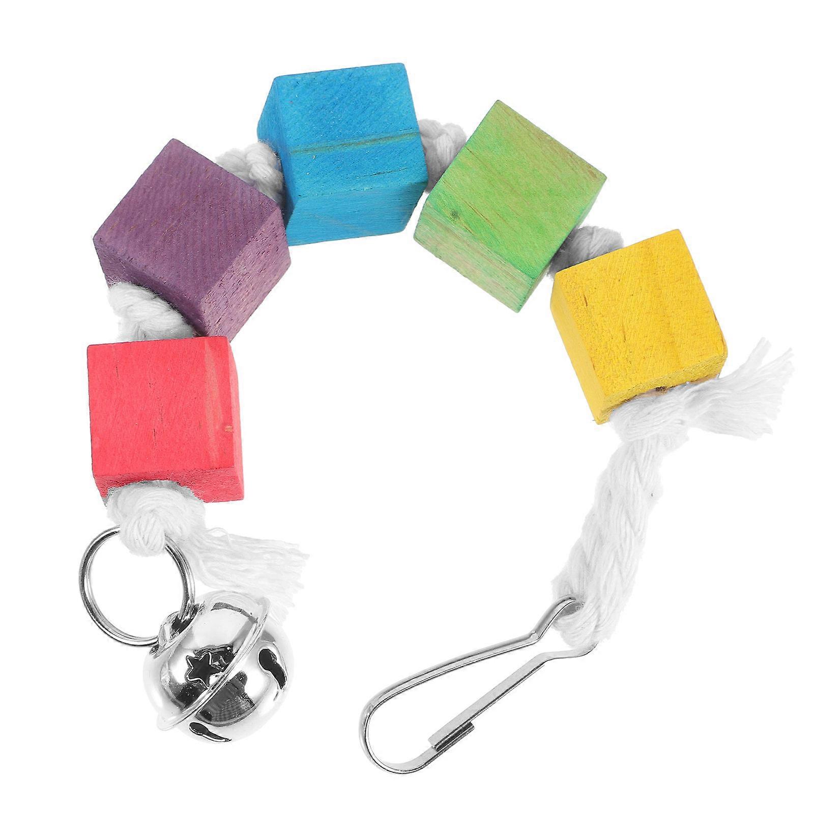 Pet Parrot Chewing Toy Wooden Block Hanging with Bell 3Pcs Set