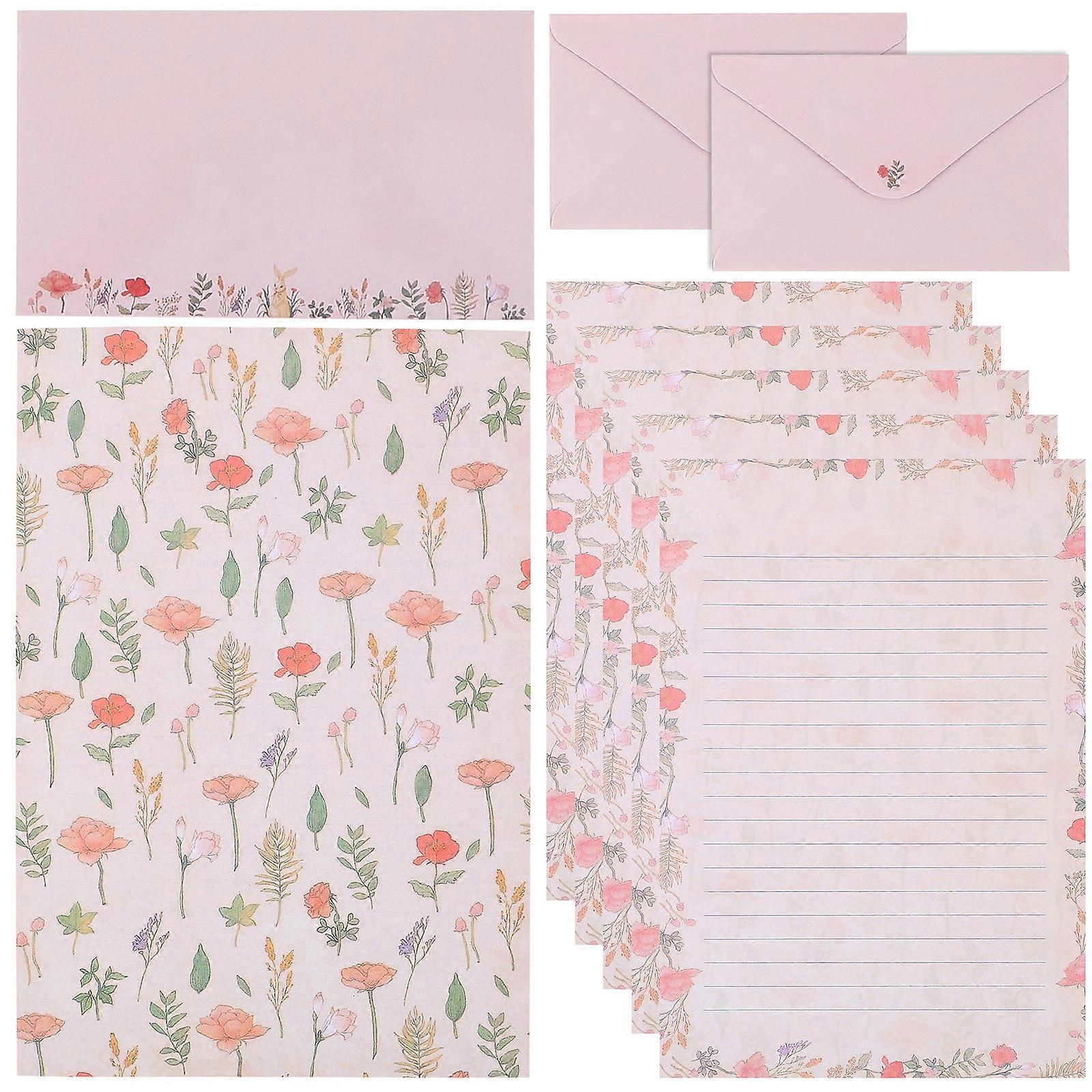Letter Paper Envelope Set Writing Paper Decorative Kit for 20Sets Pink