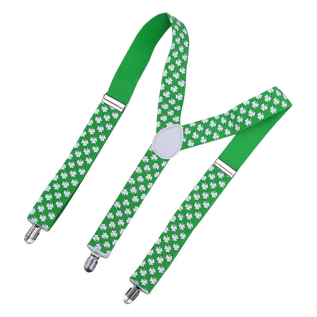 Shamrock Suspenders for Holding Up Pants with Clover Design 3.5cm Wide Green