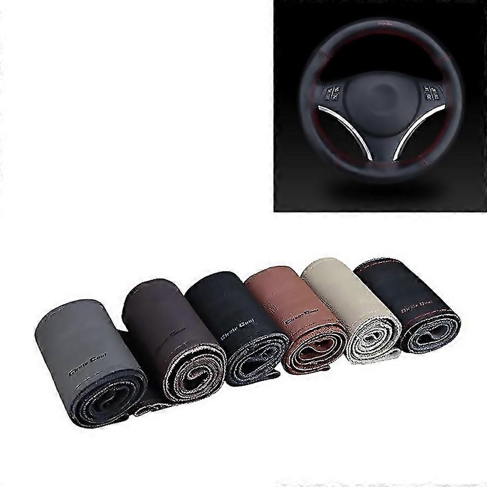 For Car Universal Leather Handstitched Steering Wheel Cover