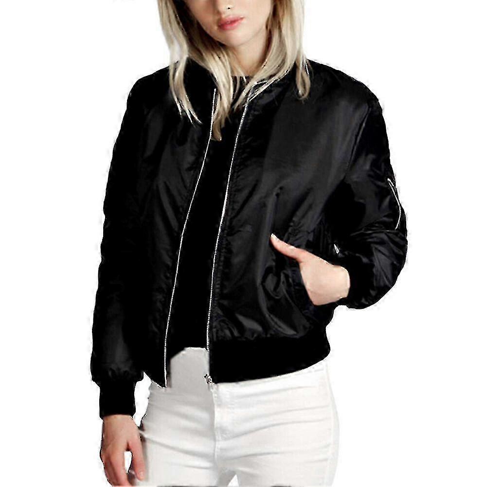 2025 Womens Classic Solid Biker Zip Up Crop Bomber Jacket Coat Nm9