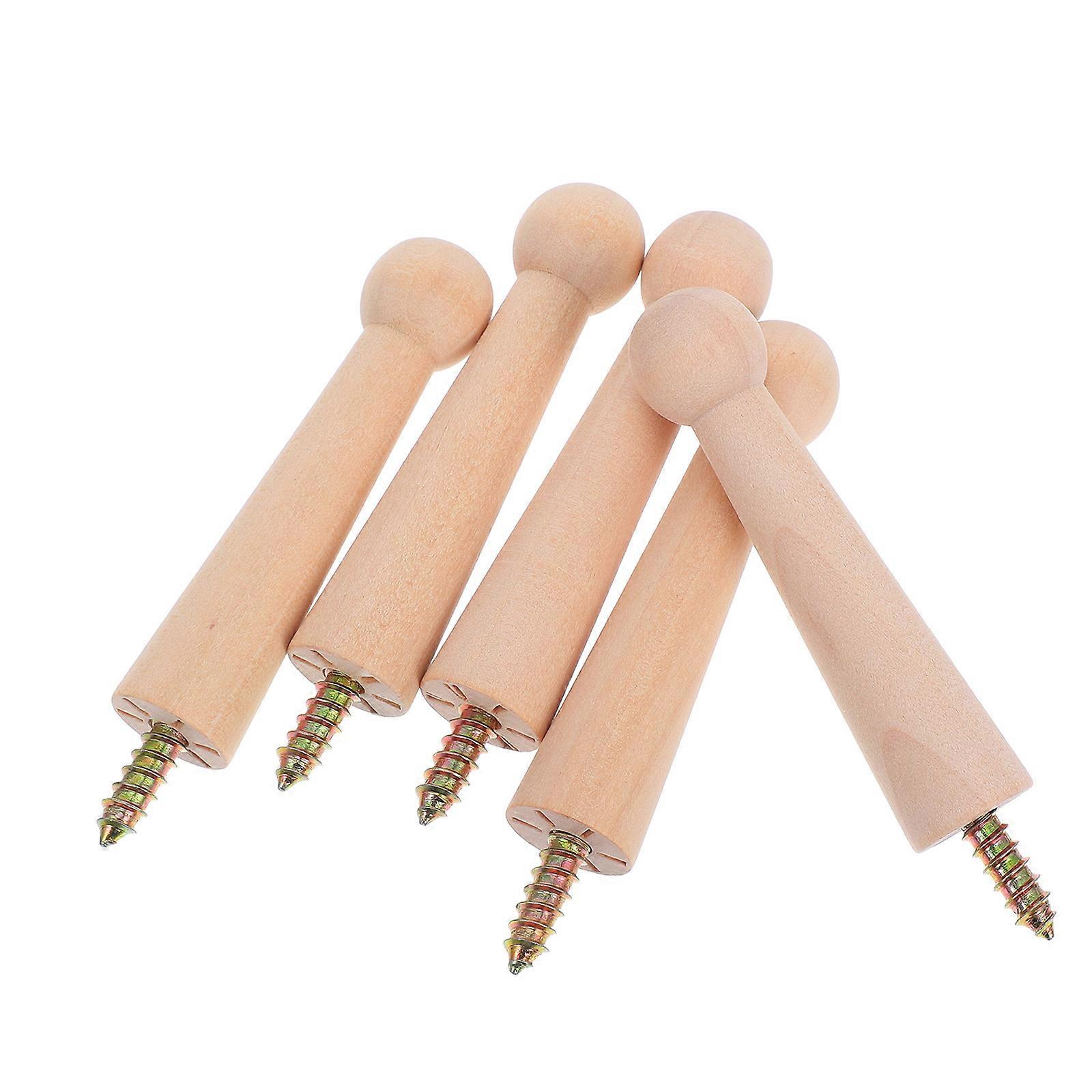 25Pcs Wooden Hooks Screw Fixed for Hanging Clothes in Light Yellow