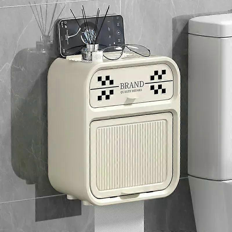 Bathroom Chessboard Pattern Waterproof Wall-Mounted Tissue Box Multi-Functional Drawn Tissue Box Kitchen Home Use Plastic