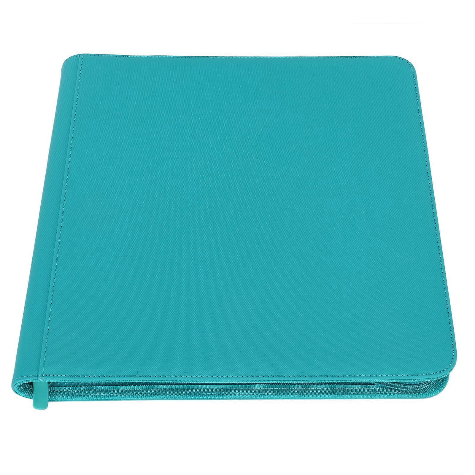 12 Pocket Card Binder Holder PU Leather 480 Side Loading Pocket Binder with Zipper Gasoline Blue 