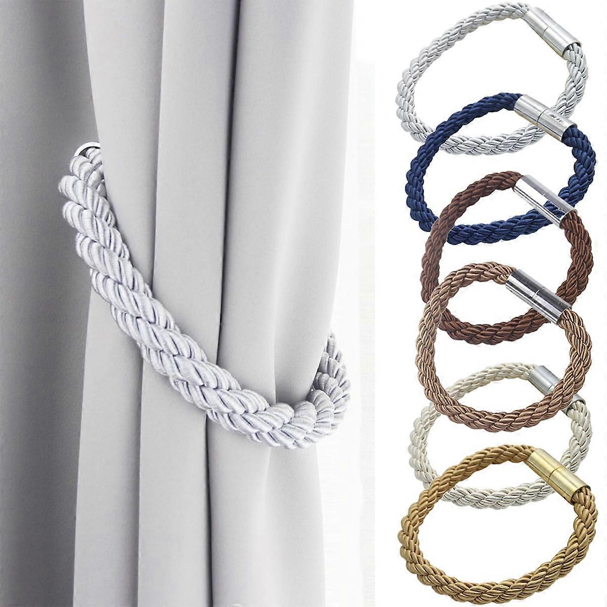 2Packs Magnetic Curtain Tiebacks, Handmade Weave Rope Holdbacks Compatible with Home & Office Window Drapery