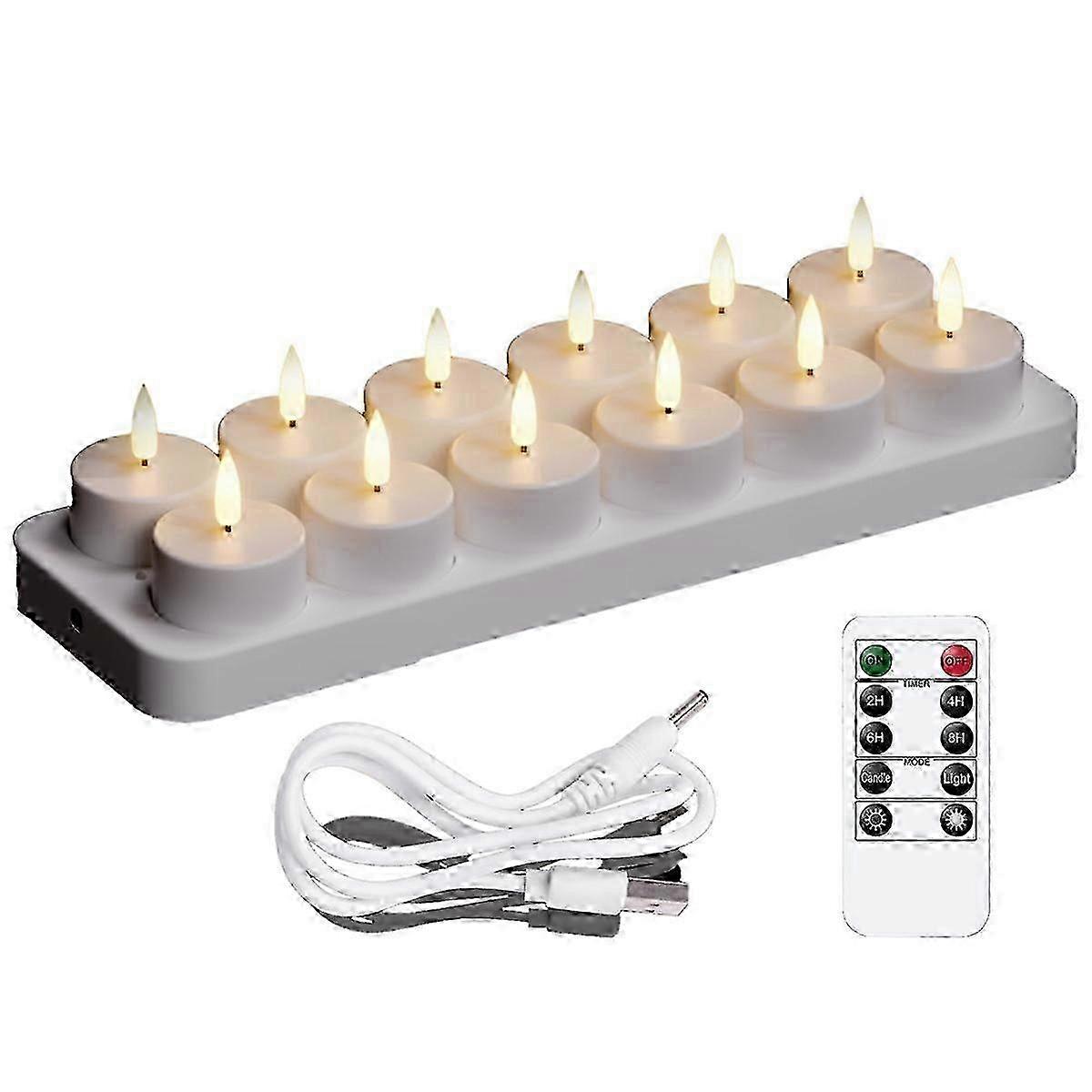 12-Pack Rechargeable LED Tea Lights with Remote & Charging Base - Flameless Candles