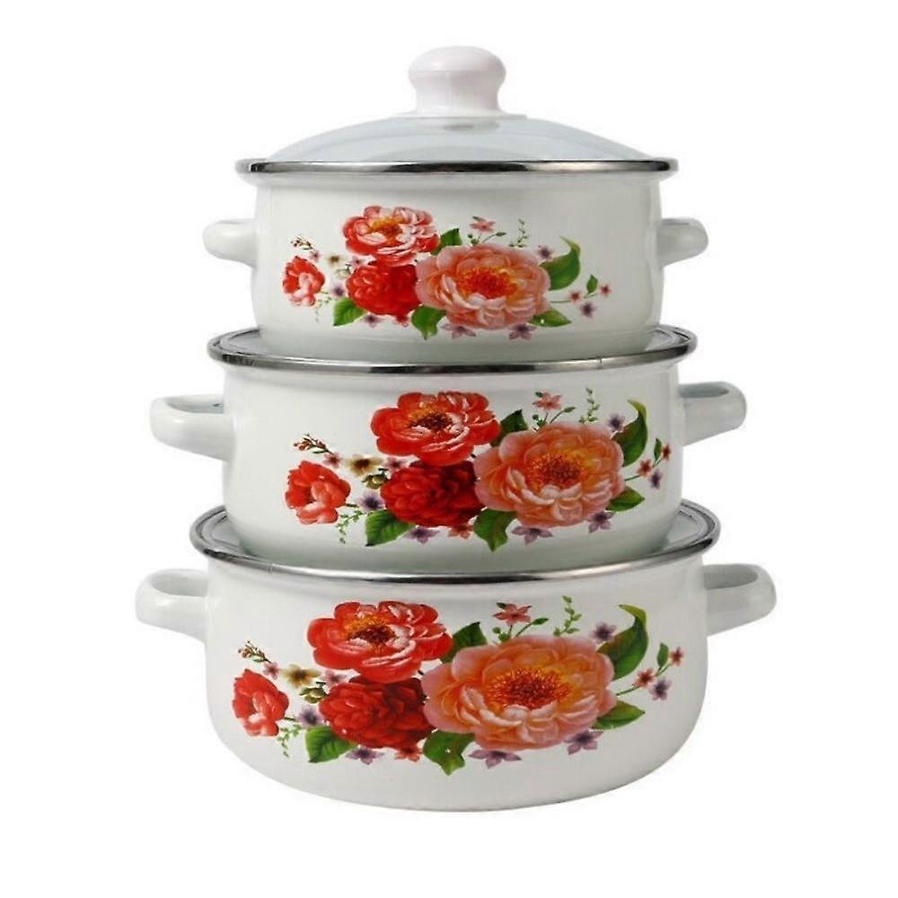 3pcs 16/18/20cm Enamel Pot Visible Cooking Tools Thickened Stew Soup Pot  Gas Induction Cooker