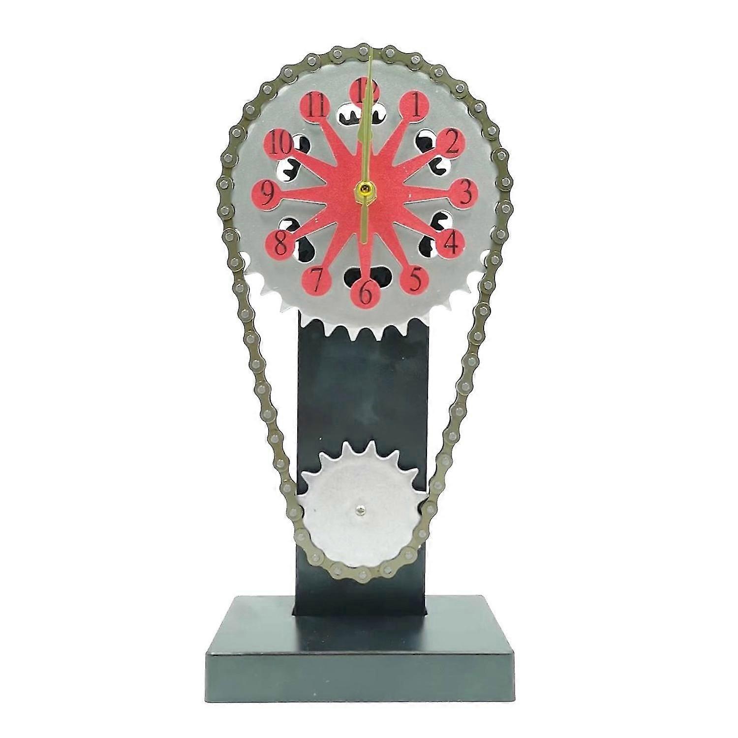 vintage table clock with rotating gear timing chain