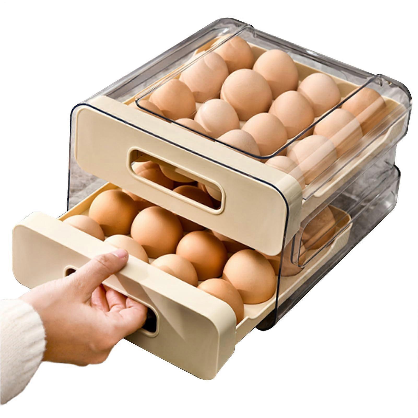 Egg Holder Drawer Organizer for Refrigerator, Large Capacity Storage Box for Kitchen, Pantry, RV