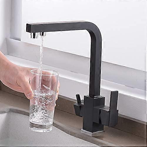 Kitchen Faucet with 3 Way Drinking Water Filter, 360° Swivel Dual Handle Mixer Tap for Sink
