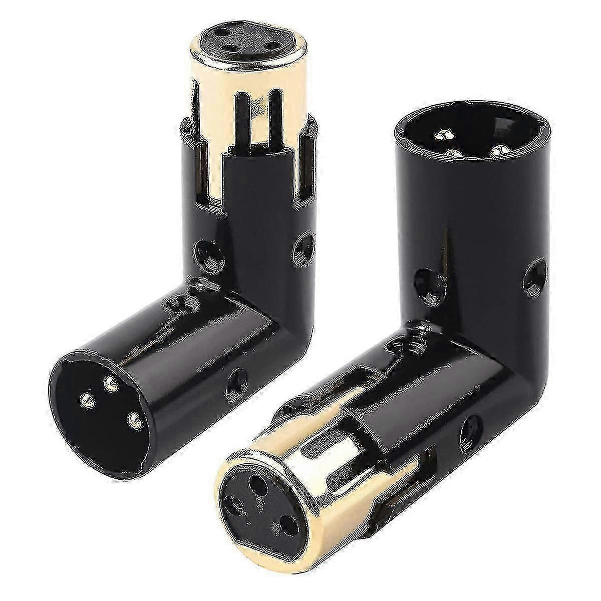 2 stk. lydadapterstik justerbar han-til-hun retvinklet XLR-adapter 3-benet sort (XLR 90 graders adapter)