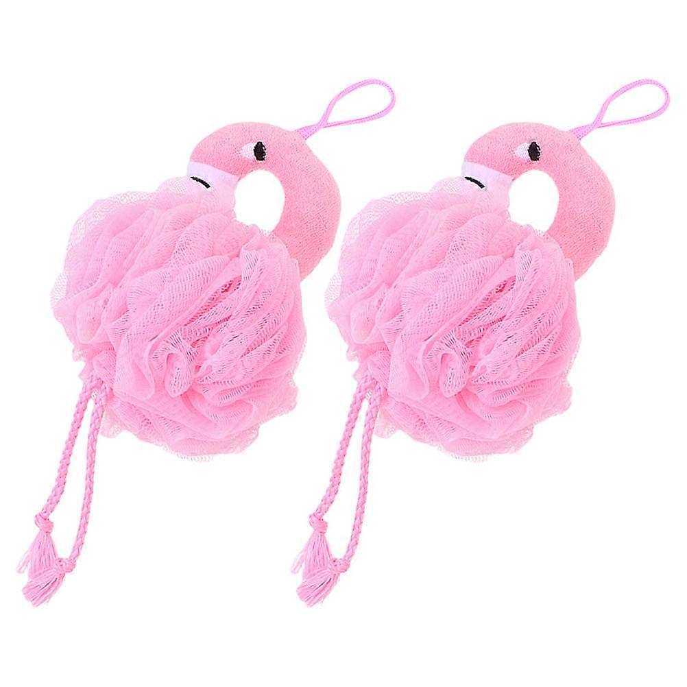 Bathing Ball Flamingo Shape Exfoliating Shower Scrubber Pink 2Pcs