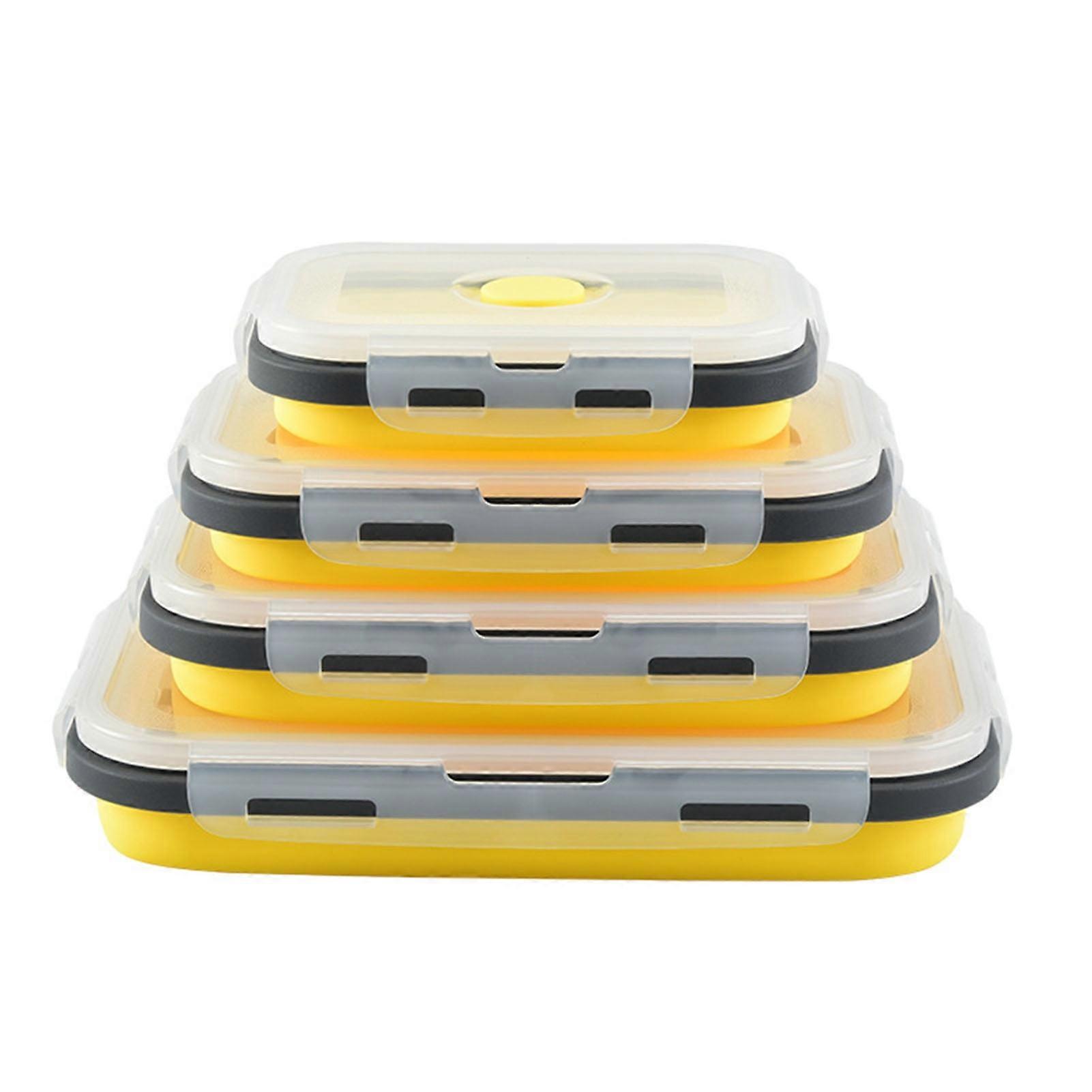 4Pcs Collapsible Food Storage Containers with Lids - Flat Stackable Silicone Bento Boxes for Lunch, Picnic, compatible with Refrigerator