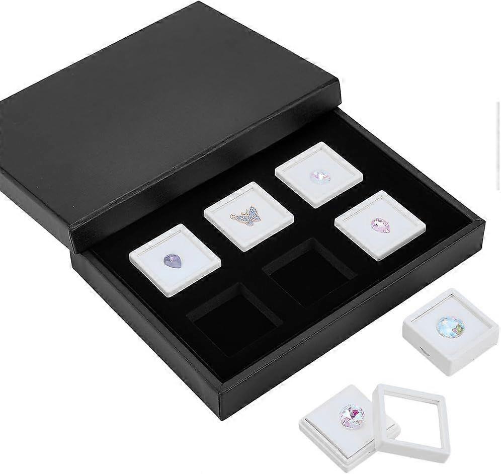 Black Gemstone Display Boxes Jewelry Trays with 6pcs White Square Box Diamond Display Case Gem Boxes 1.6 inch Jewelry Box with Clear Window White Spon