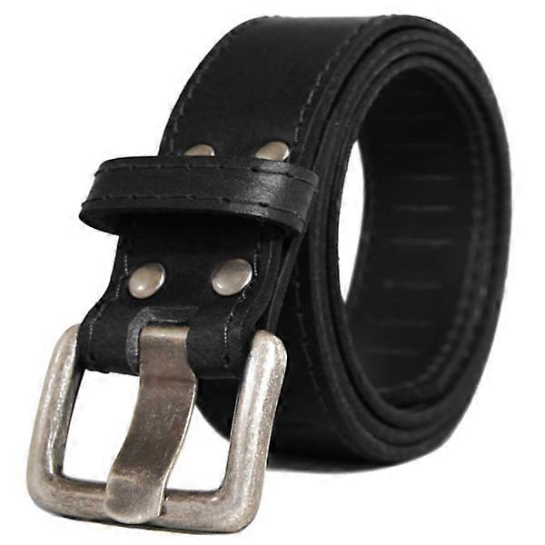 Black leather belt with vertical cuts 85 cm