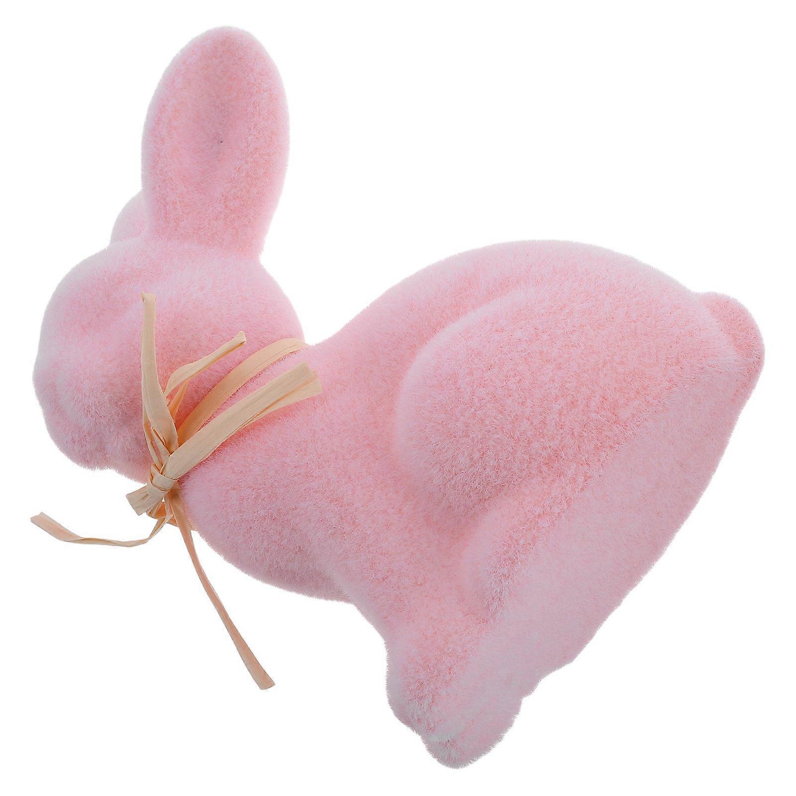 Pink Easter Rabbit Sculpture Artificial Figurine for Garden Decor
