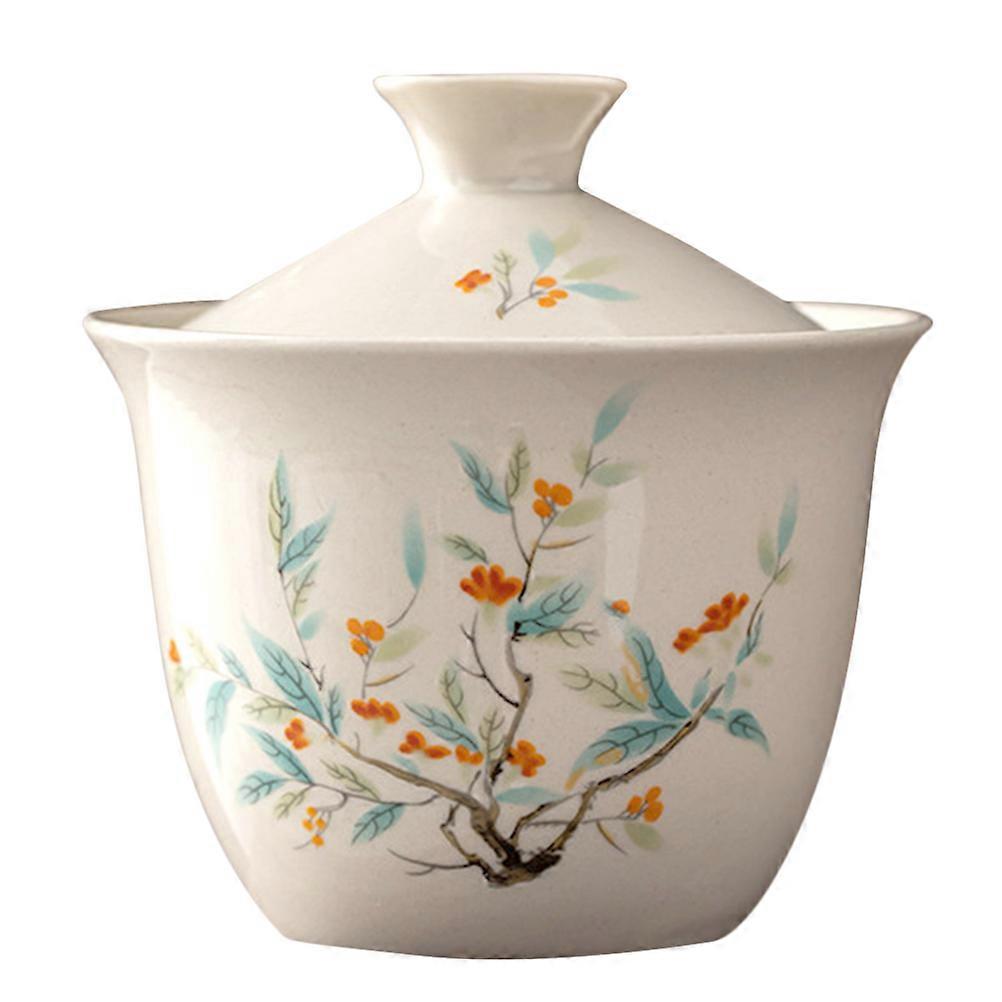 Porcelain Teacup Ceramic Tea Cup with Lid 3Pcs for Home Use