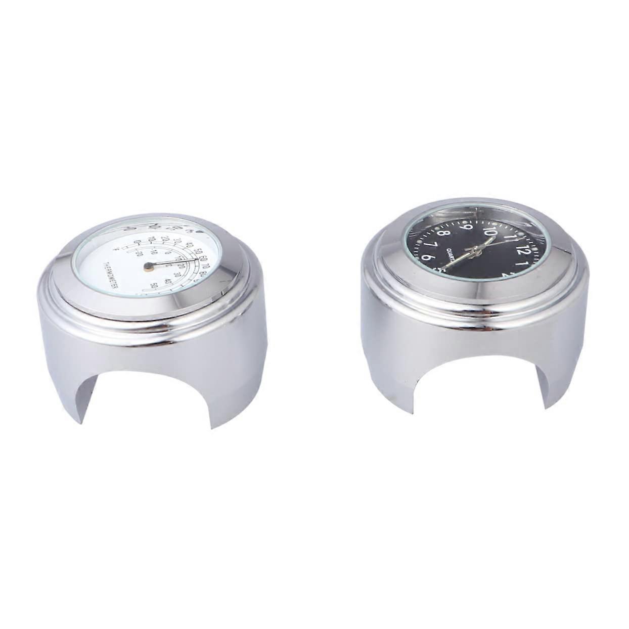 2pcs Aluminum Motorcycle Handlebar Clock with Luminous Time Display and Temperature Gauge