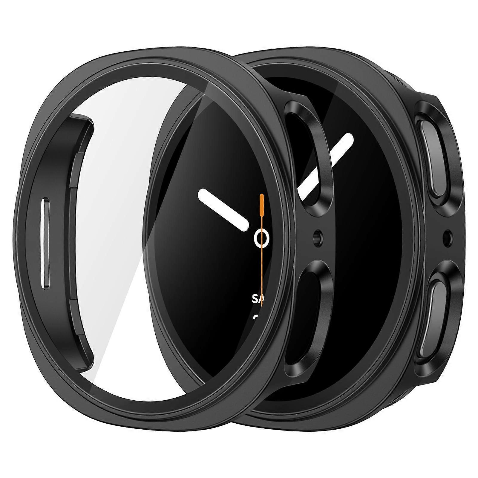 Case for Samsung Galaxy Watch 8 44mm with 9H Glass Screen Protector, 360° Full Coverage, 2Pack Black